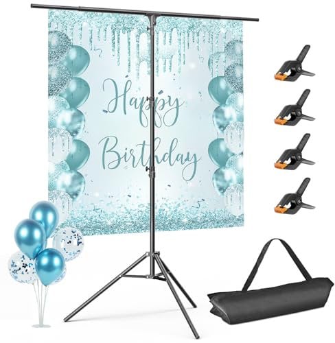 EMART Backdrop Stand Kit 5 x 8.5 ft T-Shape Portable Background Support Adjustable Photography Holder for Zoom, YouTube, Party,Photography with 4 Spring Clamps
