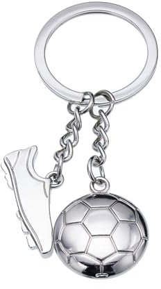 Amissz Porte-clés en forme de chaussure de football - Porte-clés de voiture - Pendentif terrain de football - Cadeau pour hommes, adultes, enfants, argenté, argenté, L
