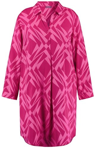 Samoon Damen Blusenkleid mit grafischem Print Langarm, Manschetten Gemustert knieumspielend Cranberry Gemustert 52