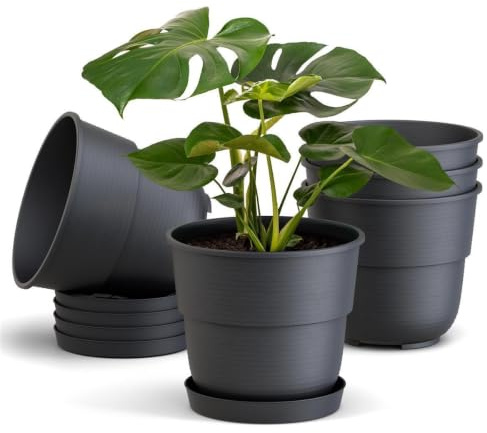 Plastard Blumentopf 5er Set Ø32 cm mit Untersetzer Anthrazit Pflanzkübel | Witterungs- UV & frostbeständig, inkl. 24 cm Untersetzer, ideal für Garten, Balkon & Innenbereiche, Deko Pflanztopf 12 Liter