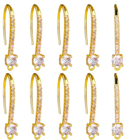 BEEFLYING 10pairs Cubic Zirconia Earring Wire Real 18K Gold Plated Leverback Brass Earrings Hooks for Women Girls DIY Jewelry Making