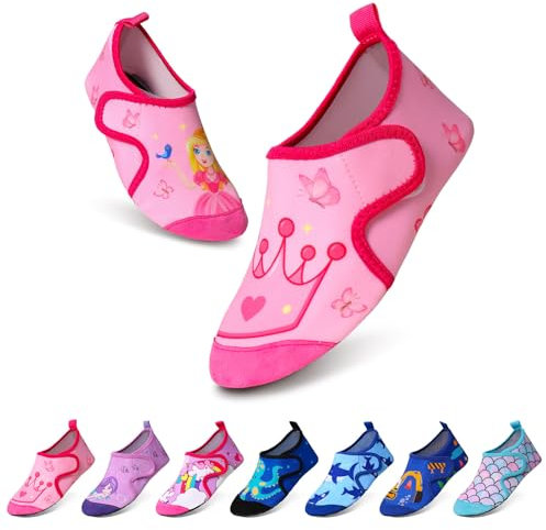 Tolaler Calcetines de Piscina Bebe, Zapatos de Playa para Niños con Suela Gruesa Antideslizante, Flexible Transpirable Secado Rápido Niña 22-35EU