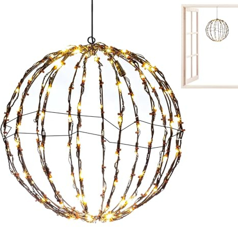 Weihnachtskugel Außen | Weihnachten beleuchtete Kugel Kugeln Außen | Beleuchtete Kugel Kugel | Falten Flach Metallrahmen Große Kugel Lichterkette für Terrasse
