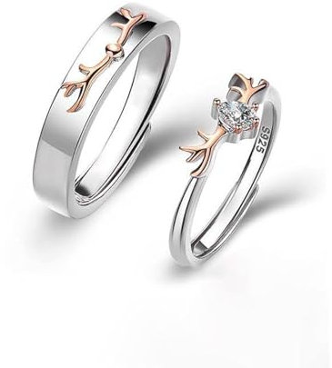 TDNEKMCA Modischer Hirsch-Paar-Offener Ring, 2 Stück, Versprechensringe, Paare, Offener, Angepasster Ring Für Eheringe, Verlobungsringe, Endlose Liebesringe Für Sie Und Ihn, Sets, Weiß, Einheitsgröße
