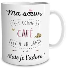DECOHO – Taza de cerámica Mi hermana es como el café, 33 cl – Blanco
