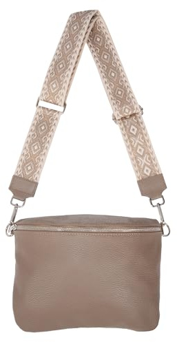 Große Umhängetasche Crossbody Bag Gürteltasche Schultertasche in Gr. L aus 100% Leder mit breitem Gurt - Rona (Dark Taupe)