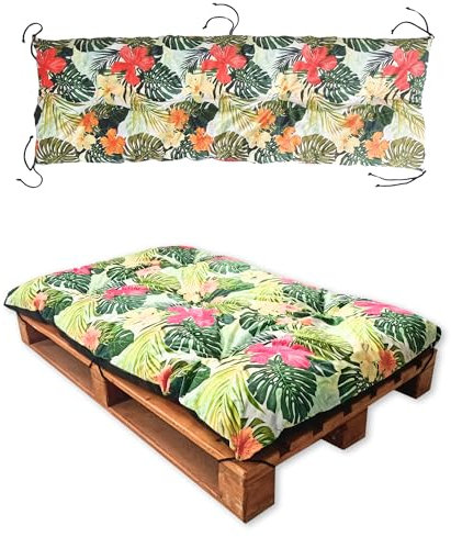 4L Textil Sitzkissen Palettenkissen Outdoor Kissen Sitzauflage Rückenkissen Bankauflage Polsterauflage Gartenpolster Sitzkissen Bank Palettenauflage (Set(120x80 cm +120x40 cm), Blumen Grün)