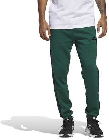 adidas Herren Essential Three Stripes Fleece Pants, Collegiate Green/Black, L