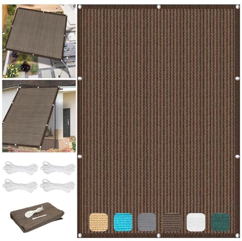 Voile D'Ombrage Rectangulaire 3 x 8 m Rectangulaire Serres Filet Coupe Vent Jardin, Pelouse, Patio, Piscine Aux UV 98% avec Oeillets et Cordons Brise Vent, ‎Marron