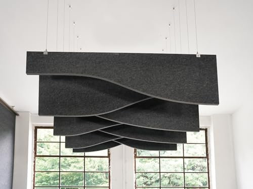 LAUTLOZ Akustik Deckenelement baffelz Waves mit Odenwald-Deckenträger lichtgrau 200x55x2,5cm