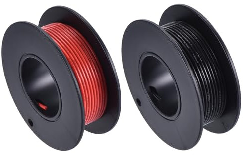 QUARKZMAN Calibro 26 Cavo Collegamento PVC 7,5m/25 Piedi 26AWG Bobina Filo Elettrico Flessibile UL1007 Trefoli Rame Stagnato Nero Rosso 1,5mm Dia per Collegamenti Interni Aeromodelli