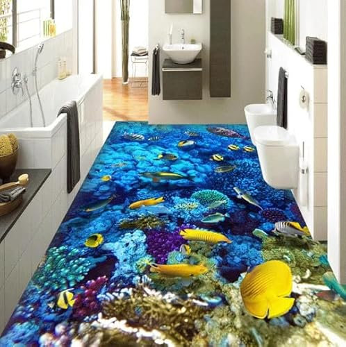 Wallquartz Papier peint personnalisé 3D stéréoscopique monde sous-marin chambre à coucher salle de bain peintures murales de sol autocollant décoration murale, 350 cm x 245 cm