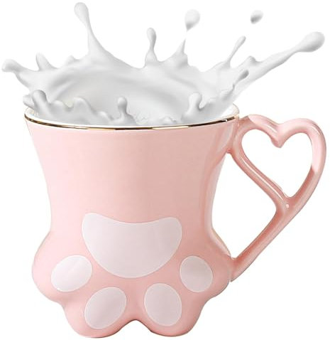 Uhngw Tazas de pata de gato, taza de café de gato - Tazas de café de porcelana creativas Tazas de café grandes - Taza con forma de pata de gato, taza con garra de gato con agarre en forma de corazón