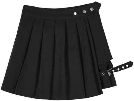 Faltenrock Damen Kurz Hose Minirock Asymmetrisch Röcke Gothic Rock Festival Rock Halloween Rave Outfit Mit Schnalle Schwarz L
