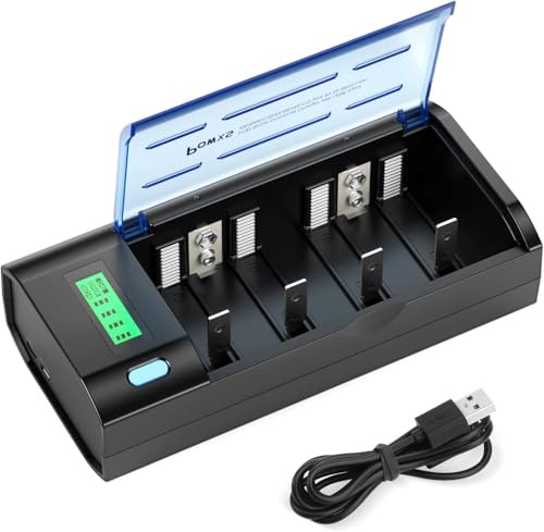 Battery Charger AA AAA 9V - Universal Charger for AA AAA C D 9V NiMH NiCD Rechargeable Battery, Discharge Function and LCD Display Fast Charging (Micro USB or Type C)