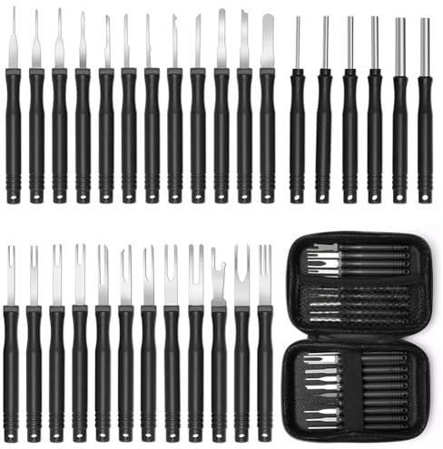 Terminal Entfernung Auspinwerkzeug, 30 Stück Terminal Entfernung Werkzeugsatz, KFZ Entriegelungswerkzeug, Auto Kabel Stecker Ausbau Werkzeug, Pin Removal Tool Kit, für Meisten Steckverbinder Terminals
