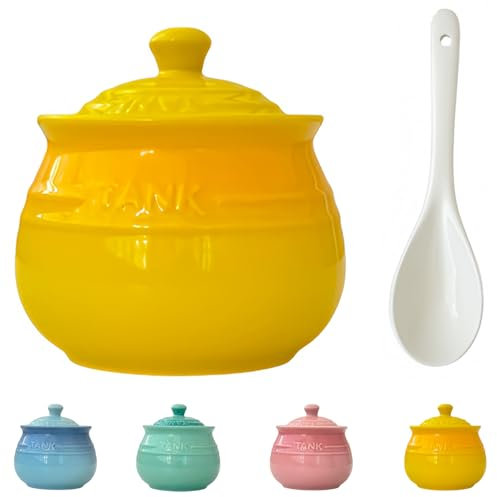 Dowbom Zuccheriera con coperchio e cucchiaio, barattolo colorato per zucchero, zuccheriera, contenitore per zucchero, zuccheriera (giallo, 250 ml)