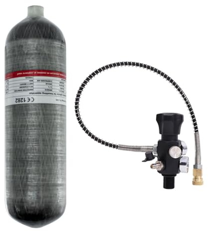 TUXING 4.7L 4500psi Kohlefaser-Lufttank(Leere Flasche) Paintball-Füllstation Mit Zwei Manometern Bis Zu Mit 24-Zoll-Hochdruckschlauch M18*1.5 Eisenhaltig