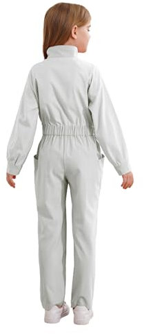 FEESHOW Kinder Arbeitsoverall Langarm Klempner Mechaniker Overall Einteilige Arbeitskleidung Rallyekombi Kombination Jumpsuit Elfenbein 110-116