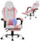 COLAMY Gaming Chair, Computer Chair with Footrest and Lumbar Support, Height Adjustable Gaming Chair with 360°-Swivel Seat and Headrest, Pink