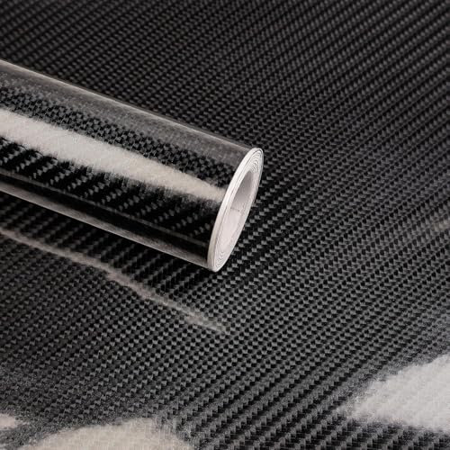 PVUEL 6D Carbon Fiber Vinyl Wrap, Waterproof Wrap Roll Without Bubble, Adapted to The Appearance and The Interior of Motorcycles, Computers, Cars (6D Black, 30cm x 150cm)