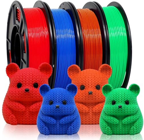 EONO PLA+ Filament Set 1.75mm, 4x250g – Hochfeste 3D-Drucker Filament, Präzision und Zuverlässigkeit, Rot, Orange, Blau, Grün, Kompatibel mit allen FDM 3D-Druckern