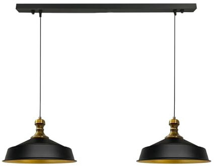 bamyum Asletl-Knob Pendelleuchte Esstisch Schwarz 2 Flammig Metall 40cm, Hängelampe Esstisch Wohnzimmer, Hängelampe Industrial Vintage, Küchenlampe Vintage, Pendelleuchte Schwarz