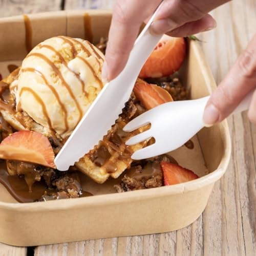 Fiesta Compostable Paper Fork, 155mm (Pack 100) | Eco-friendly alternative reduces landfill waste and simplifies cleanup at busy events or outdoor catering setups.
