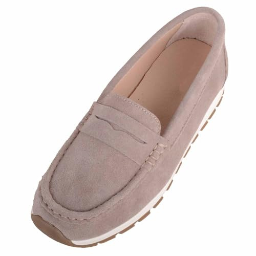 ABSOLUTE FOOTWEAR Womens Genuine Leather Suede Chunky Boat Deck Shoe Loafer, Latte, UK 4 / EU 37