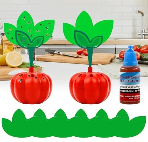 Fruchtfliegenfalle, 2 Pieces Fruchtfliegenfalle für Küche mit 20 ml Lockstoff und 8 Grüne Sticker, Fruit Fly Trap, Obstfliegenfalle Wiederverwendbare, Effektive Fliegenfalle für Fruchtfliegen