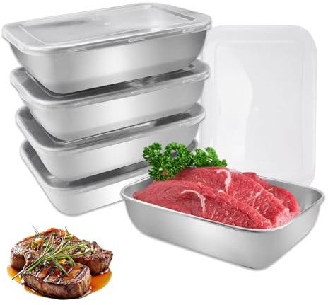 5 Pieza Recipientes Herméticos para Alimentos, 1100 ml Tapers para Comida Hermetico, Reutilizables Recipientes de Acero Inoxidable, Meal Prep Containers con Tapas para Frutas, Ensaladas, Carne