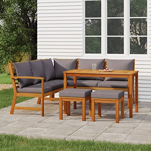 Fasba 6-TLG. Ecklounge Gartenmöbel mit Esstisch, Garten Essgruppe Holz, Loungemöbel Garten Holz, Gartenlounge Set, Gartensofa Lounge mit Kissen Massivholz Akazie/ 3154965