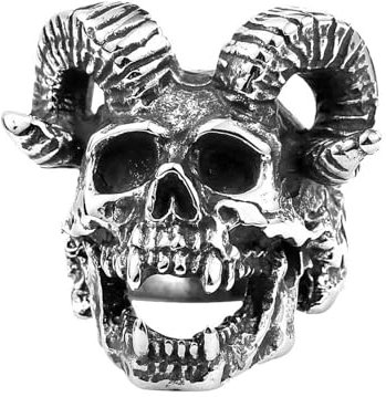 Sumpgle Edelstahl Herren Ring Punk Satan Ram Schädel Design Mode Persönlichkeit Schmuck