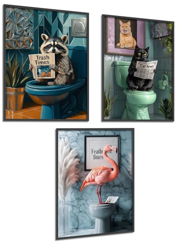 Donari Bild Badezimmer - WC Bilder für Toilette Schwarz Weiß modern und lustige Deko - Badezimmerdeko Poster Set 4er mit Rahmen (Motiv 6, 21x30 cm, Ohne Rahmen)
