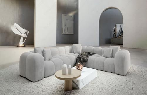 Sofa Dreams Couch Ecksofa Formentera L Form in Samtsofa Designersofa mit Kissen (Hellgrau)