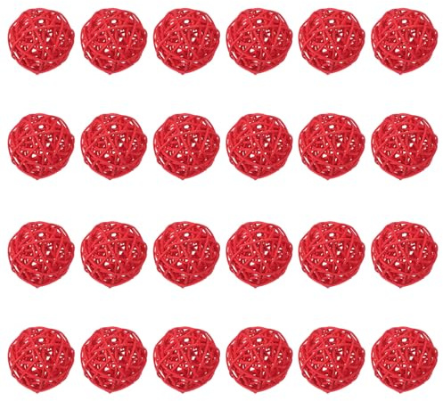 QUARKZMAN 24 Stück Rattan Deko Dekokugel Rattankugeln, 60 mm Deko Kugeln Wicker Rattan Ball Wellensittich Spielzeug Vogelspielzeug Hochzeitsfeier Mittelstücke Hausdekoration, Rot
