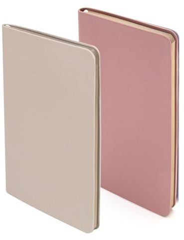 WETLOTE A6 Taschen-Notizbuch, Softcover Journal, Notizbuch mit Geradkorn – 2er-Pack, 58 Blatt 55GSM, Liniert & Kariert für Büro, Schule and Reisen - 8 x 14 cm（Rosa + Hellcurry）
