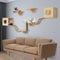 Kletterwand Katzen XXL, 250 cm Katzenkletterwand Set, 7/9-teiliges Katzen Wandelemente mit Katzenhaus, Katzenkratzbrett, Katzenbrücke, Wandregale, Holz-Katzenwandmöbel (9-teiliges)