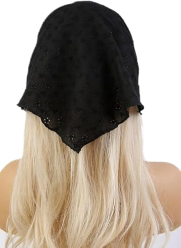 TELAIN Kopftuch Haarband für Damen, Schwarzes Bandana mit Spitzenmuster, Retro Blumenmuster Kopfschmuck, Stilvolles Sommeraccessoire für Frauen und Mädchen
