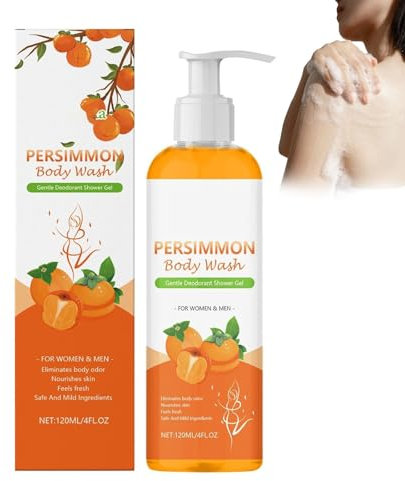 Gel douche anti-odeurs au kaki, gel douche pour femme à l'huile de coco, élimine les odeurs, nourrit la peau et procure une sensation de fraîcheur, gel lavant pour femme et homme. (1PC)