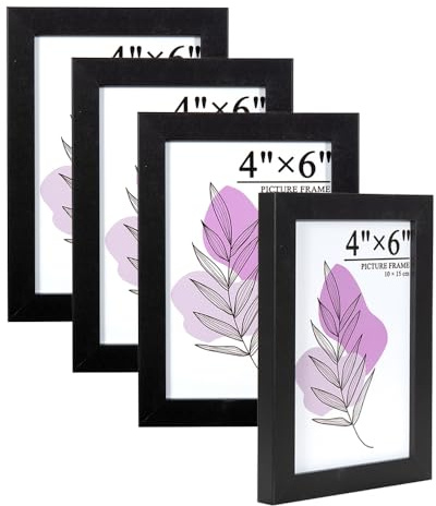 Baoee Bilderrahmen Schwarz 10x15cm 4er Set, Holz Fotorahmen mit Acrylglas zum aufhängen und aufstellen, MDF-Holzrahmen für Fotos, Bilder