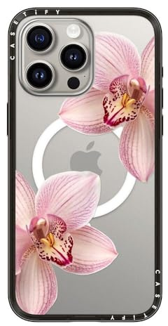 CASETiFY Compact Magsafe iPhone 15 Pro Max Case [Lightweight/Slim Fit/Compatible with Magsafe] - Orchidia - Clear Black
