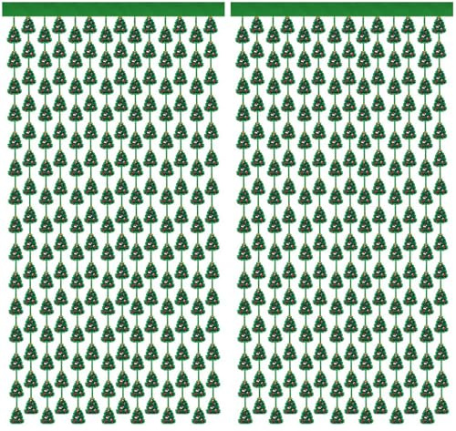 2 Stück Weihnachts-Fransen-Vorhang, Metallic Lametta Türvorhang mit Tannenbaum Design, Party Dekoration für Weihnachten, Geburtstag, Hochzeit, Foto-Hintergrund (1 x 2 m)