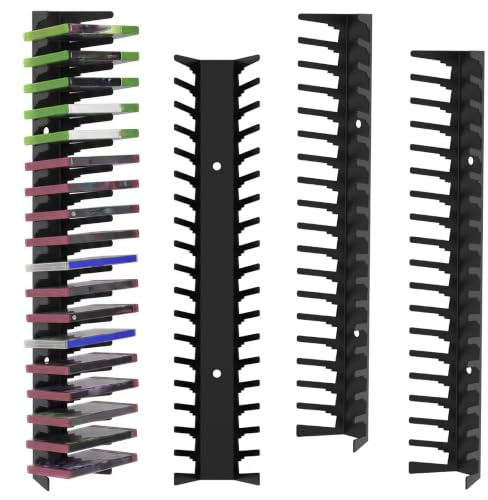 4 Pack DVD Rack CD Storage Units Video Game Storage Wall Mount Carbon Steel | Holds 72 Discs Switch Game Holder PS5 Storage CD Rack Bookshelf Game Organizer Support Gaming Shelves for Office Black