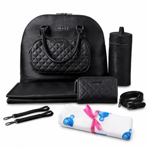 Wickeltasche Windeltasche Moon inkl Clutch, Wickelunterlage, Windel | Außen PU, innen Polyester; inkl. Wickelunterlage, Flaschentasche, Clutch & Mulltuch; Kinderwagen-Befestigung
