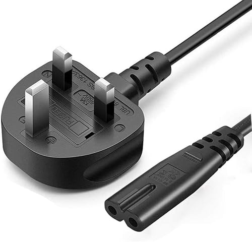 Figure 8 Power Cable 2m For PS5, PS4, PS3, PS2, PS1, Xbox Series X|S, Xbox One S, Original Xbox - Mains Lead [C7 UK Plug to IEC C7]
