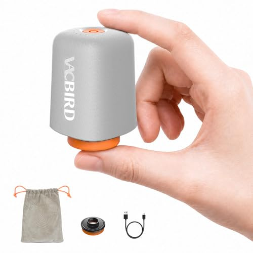 Vacbird -4500Pa Pompe Sous Vide de Voyage Sans Fil, Ultra-Légère et Compacte pour Sac Sous Vide Vetement Aspirateur, Aspiration Puissante, Idéal pour Gagner de la Place