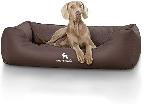 Knuffelwuff Orthopädisches Hundebett Madison aus laser-gestepptem Kunstleder XXL 120 x 85cm Braun - abnehmbarer Bezug - leicht zu reinigen - für große, mittelgroße und kleine Hunde