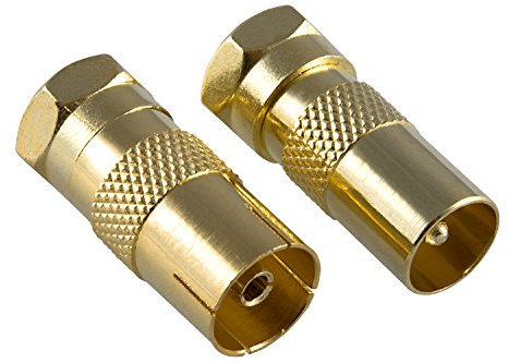 POPPSTAR 2x SAT Adapter Koax Antenne (1x F-Stecker auf IEC Antennenstecker, 1x auf Antennenbuchse), Coax Kupplung für Koaxialkabel - Antennenkabel, vergoldet