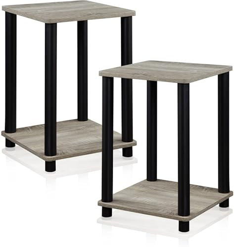 FURINNO Stylish End Table, Wood, French Oak Grey/Black, 2-Pack